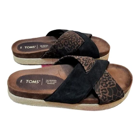 Toms Paloma leopard print Platform black suede strappy sandals slides size 8 - Picture 8 of 8